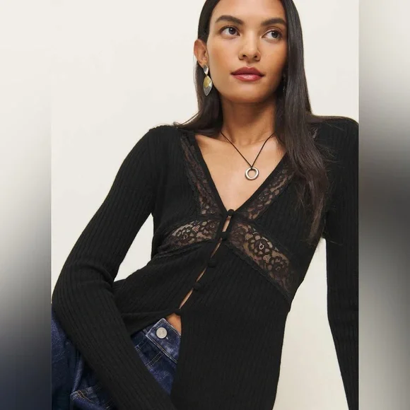 Reformation Sunnvia Cashmere Cardigan Black - Picture 2 of 8